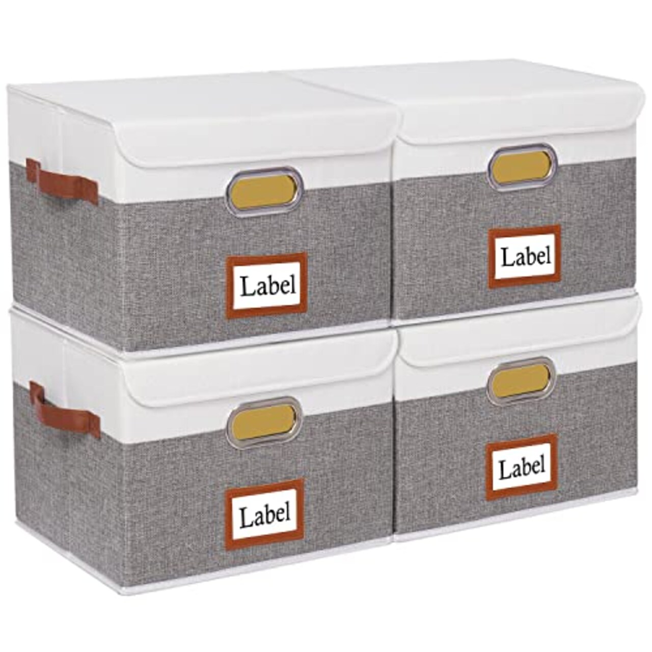 Yawinhe 4-Pack Storage Boxes with Lids, Storage Baskets Cubes,  13x9x7.9Inch, Fabric Storage Bins Organizer Containers with Dual Leather  Handles for Home Bedroom Closet Office White/Grey